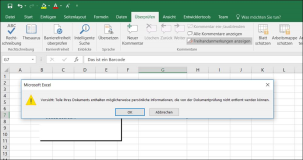 Excel Message: Parts of your document may contain personal information